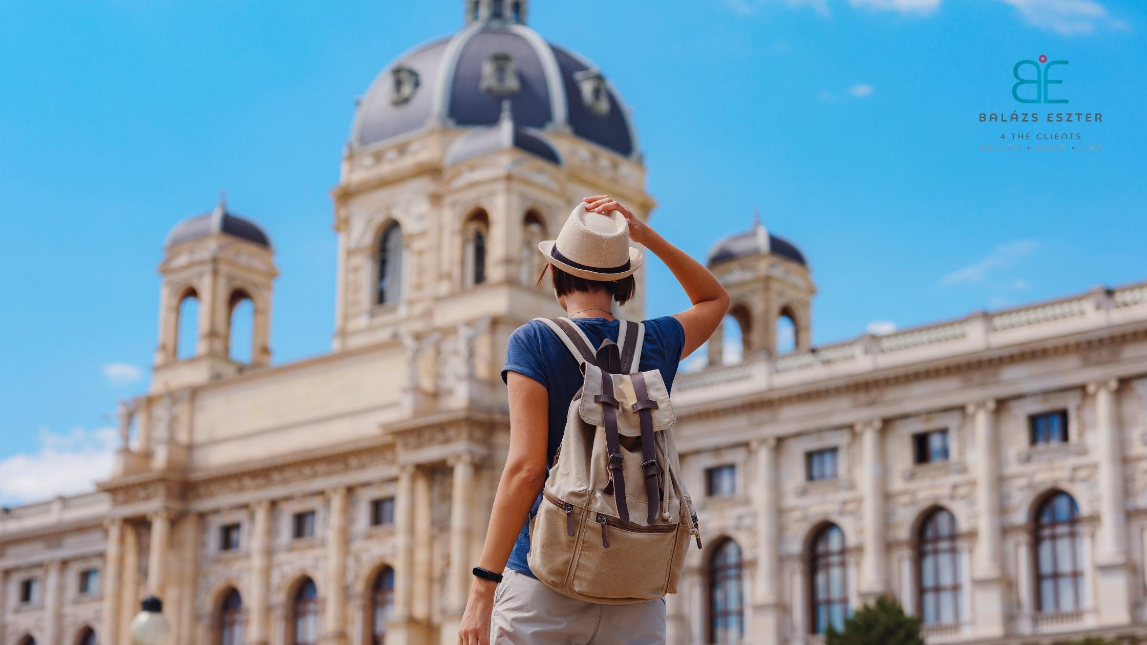 Traveller with backpack exploring a European city, representing annual travel insurance in Hungary for frequent travellers